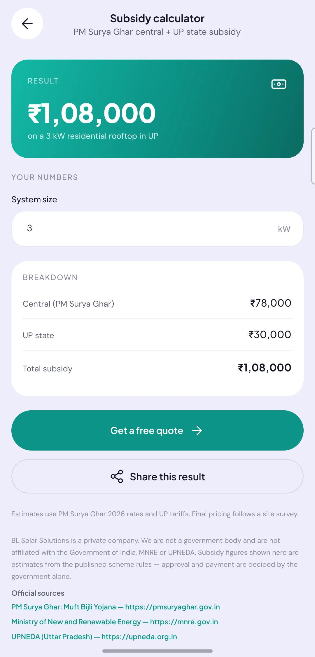 PM Surya Ghar central subsidy and the UP state subsidy, applied together